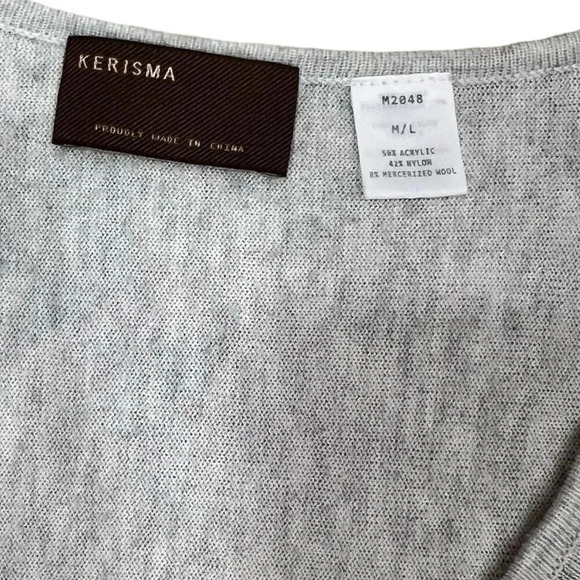 Kerisma Gray Knit Relaxed Raven V-neck Sweater with Pocket M/L - Picture 4 of 4